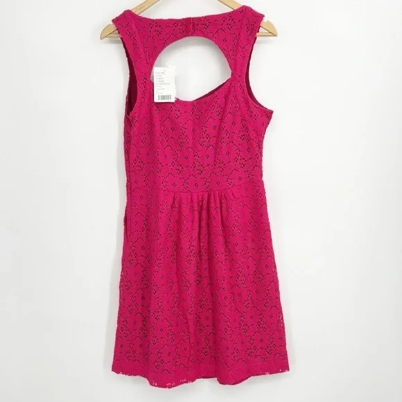 Anthropologie Deletta Silverfield Pink Sweetheart Lace Cutout Dress Size Medium - Picture 2 of 13